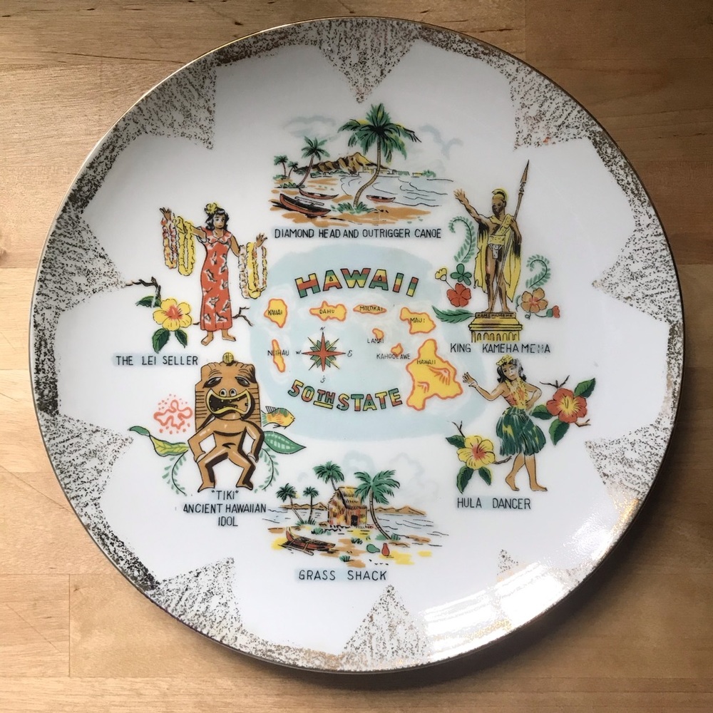 Vintage Souvenir Hawaii Tiki Tourist Retro Plate